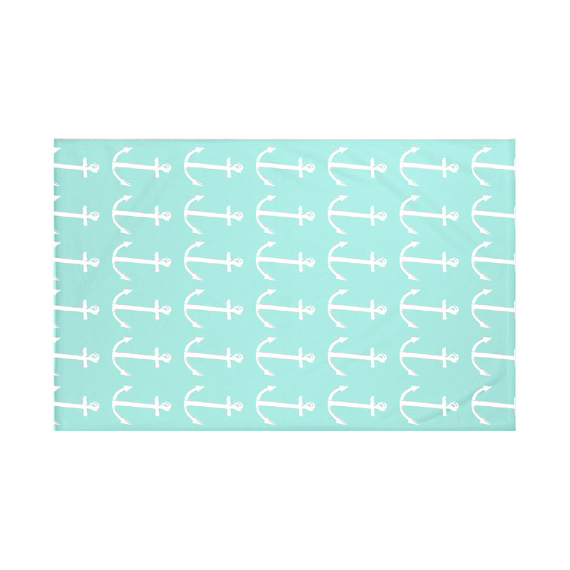 Anchors Coastal Print Throw, 50" L x 60" W, Aqua (Aqua/Gray)