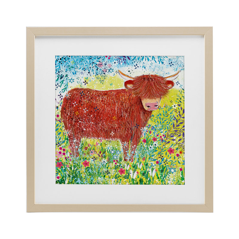 «Highland Cow Whimsical Dapples», reproduction encadrée sous verre, conception de Clare Tupper, H 16 po x l 16 po
