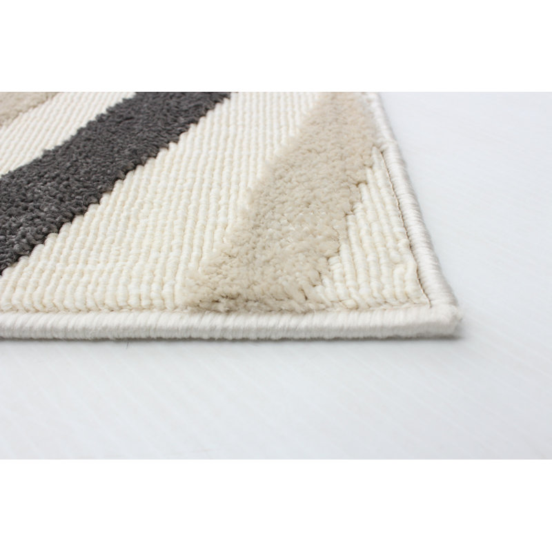 Ensemble de tapis à motif abstrait noir / ivoire Cobb, Rectangle 5 pi 3 po x 7 pi 7 po