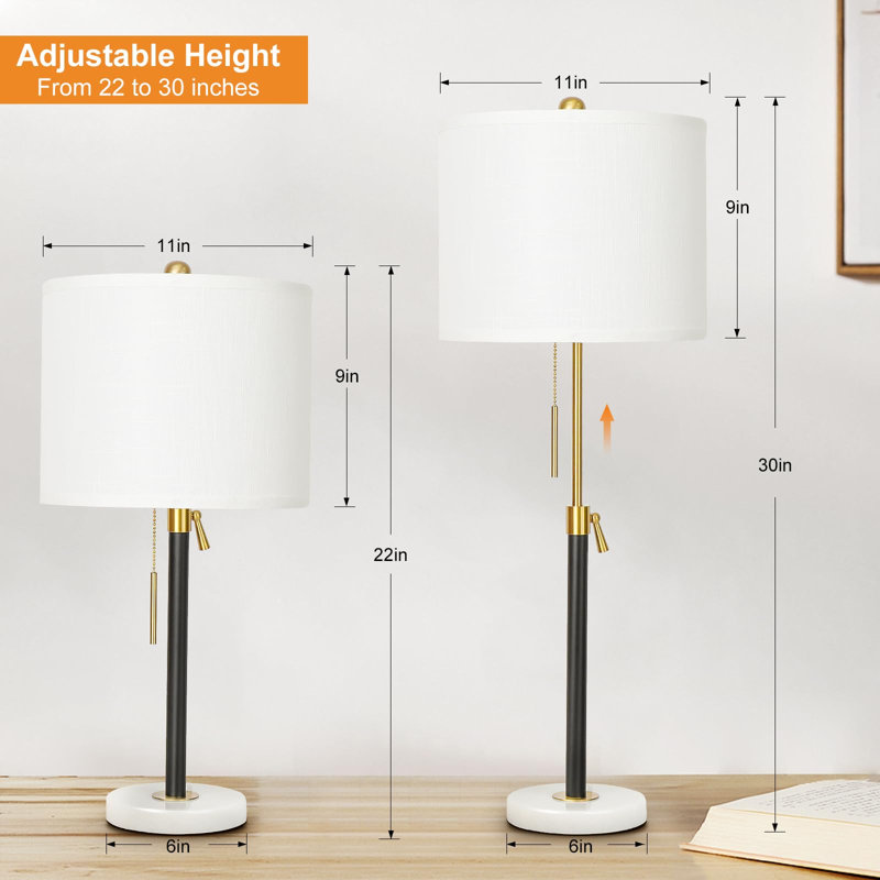 Ensemble de 2 lampes de table réglables à hauteur réglable, 3 ampoules à DEL à intensité variable, avec abat-jour en tissu