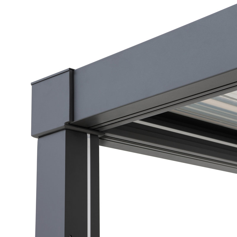 Sunjoy 3m x 3m or 3m x 4m Electric Louvered Pergola with Solar LED Lights, Remote Weatherproof Adjustable Rainproof Aluminum Hardtop Gazebo, with Drainage System, Water and UV Proof