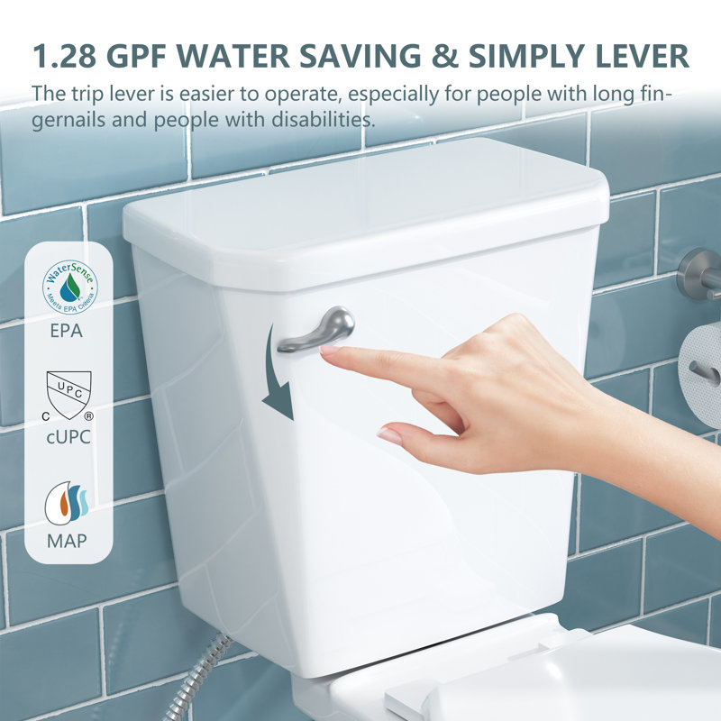 Toilette allongée 21 po deux pièces 1,28 GPF, Blanc
