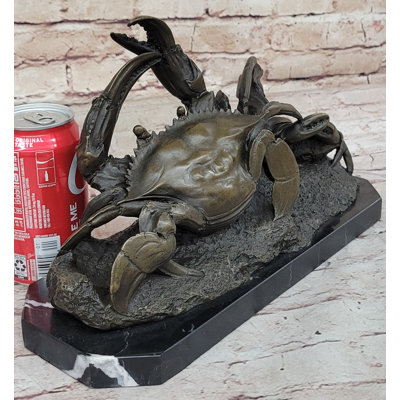 Maysen Bronze Crab Figure Sculpture Coastal Marine Decor on Marble Base