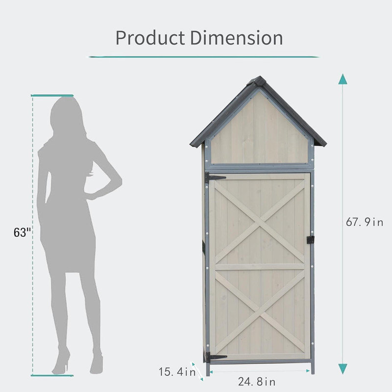Grande remise de 68 po avec plancher, armoire à outils de jardin en bois imperméable avec tablettes réglables