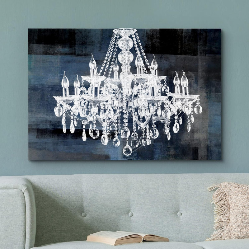«Glam Crystal Chandelier Silhouette» sur toile de fond abstraite, reproduction d'art sur toile, H 32 po x l 48 po x 1,5 po