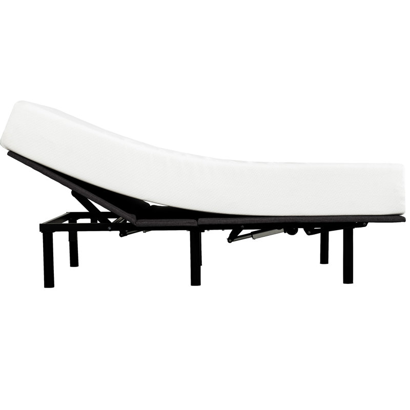 Base de lit réglable moderne simple TG. Filaire contrôlé à distance. Moteurs silencieux pour la tête et les pieds. Comprend les supports de tête de lit. Antidérapant. Capacité de poids de 750 lb Noir Chambre à coucher. Base contemporaine en métal avec