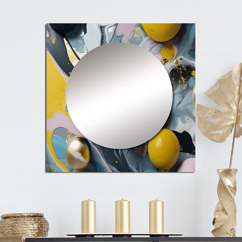 Milburr - Grand miroir mural carré en marbre abstrait pour chambre à coucher, 23 po x 23 po