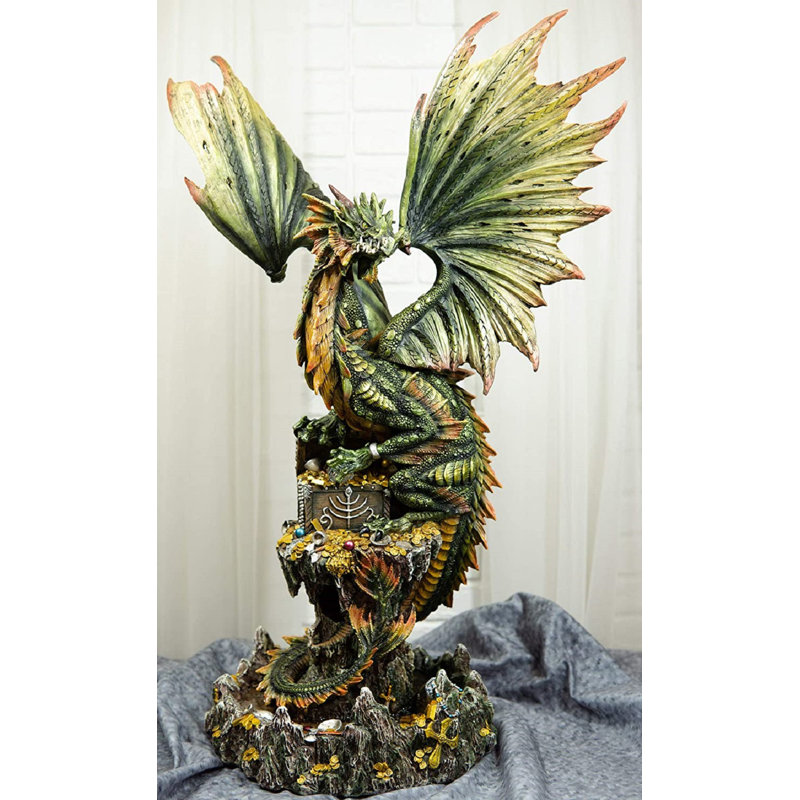 Grand château nain vert de 26 po Ebros, statue de dragon trésor et gardien Smaug Drake