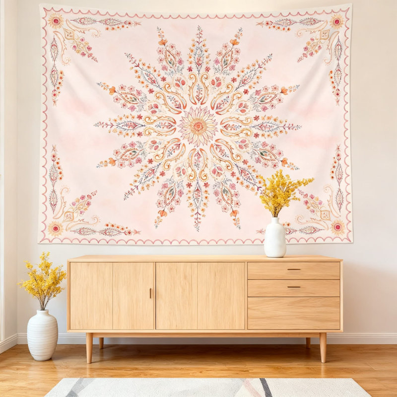 Tapisserie florale mandala décor mural aquarelle décorative pour chambre à coucher salon dortoir esthétique, Rose