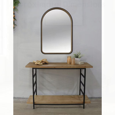 Miroir arqué deux tons noir mat et bois naturel, parfait pour ajouter de l'élégance et de la profondeur à n'importe quelle pièce