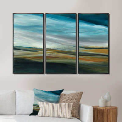 " Watercolor Desert Storm Abstract Blue " 3 Piece Art Watercolor Painting