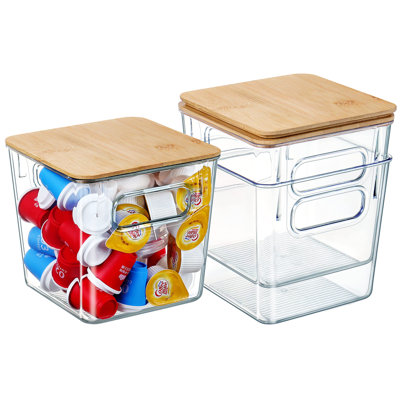 3 PACK Coffee Pod Organizer K Cup Holder Storage Container With Bamboo Lids, Large Capacity Container For Keurig Creamer Suger, Cafe Bar Organizer