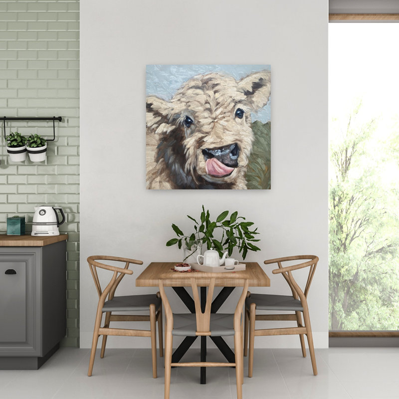 «Faire des amis», art contemporain abstrait de vache d'abeille, H 32 po x l 32 po