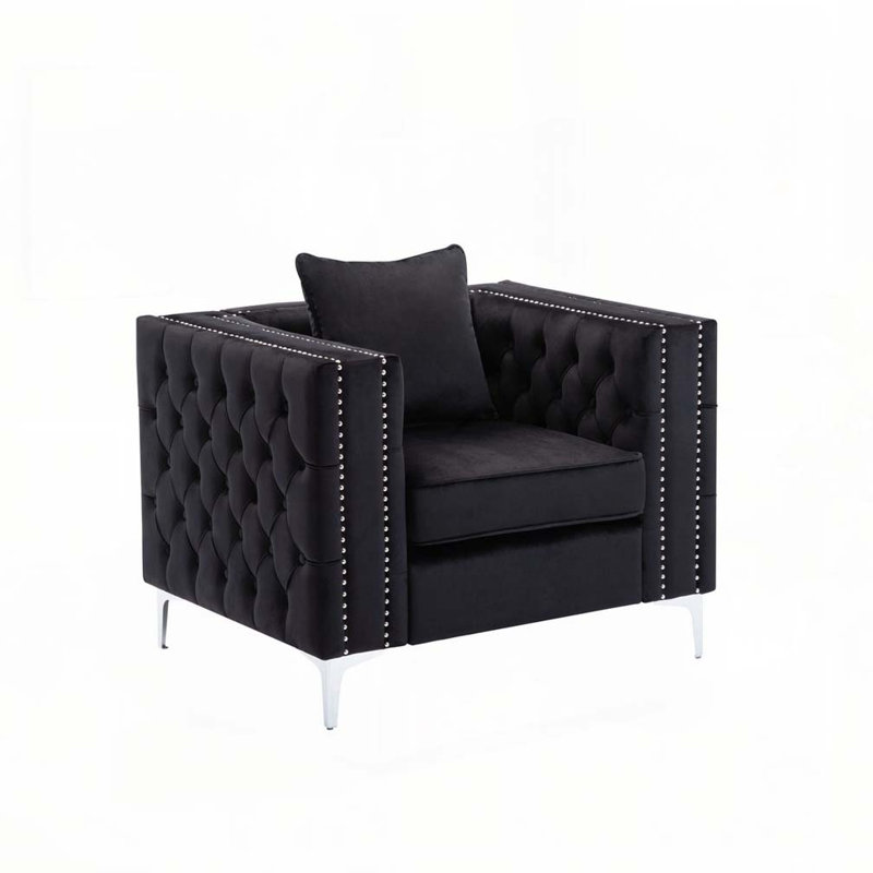 Fauteuil en velours noir 40 po Lorreto, Noir