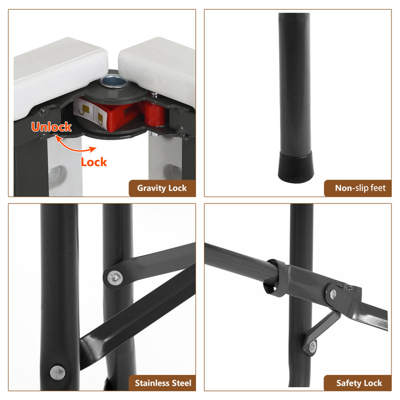8FT White Plastic Folding Dining Table with Metal Legs