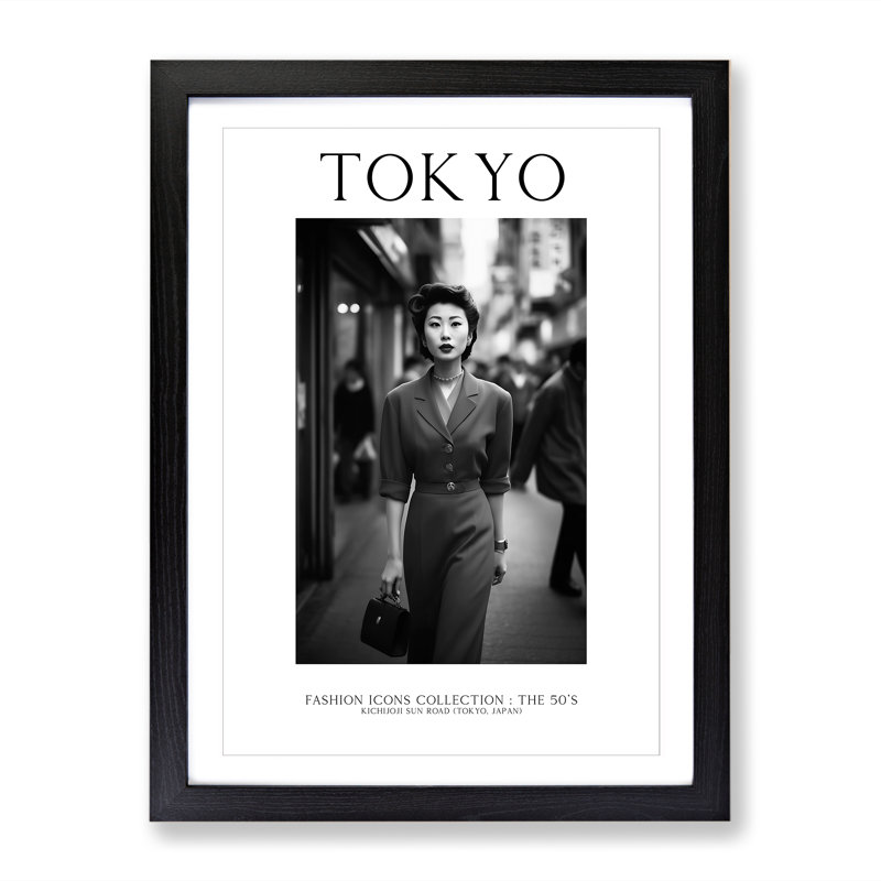 Fashion Travel Poster Woman Tokyo Japan - Single Picture Frame Print on Wood, 64cm H x 46cm W x 2cm D