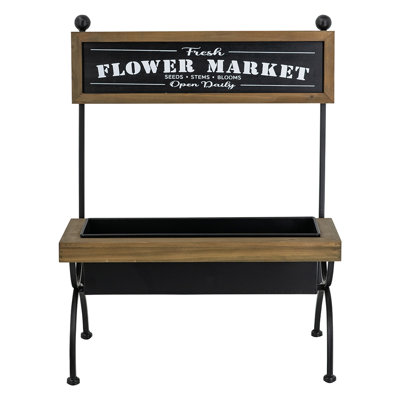 Support pour plantes en bois de sapin et métal, noir et brun, 48 x 28 x 61 cm (18,9 x 11 x 24 po), pour usage intérieur et extérieur.