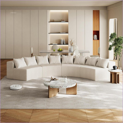 Curved Modular Sectional Sofa, 4-Piece with 4 Pillows for Living Room Bedroom Office | Beige Corduroy