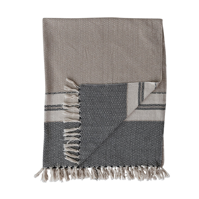 Woven Cotton Striped Throw With Fringe