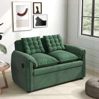 Canapé-lit compact de 55,1 po avec dossier réglable à 5 positions, rangement dissimulé et chargement par USB Canapé-lit escamotable 3-en-1 pour les petits espaces
