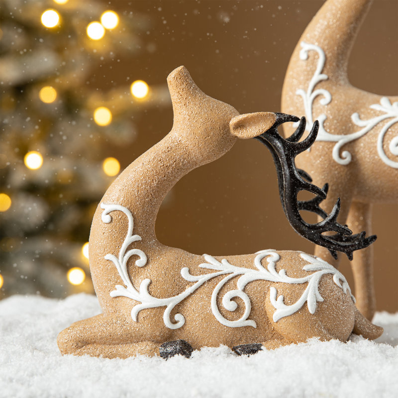 Set Of 2 Resin Christmas Reindeer Table Decor