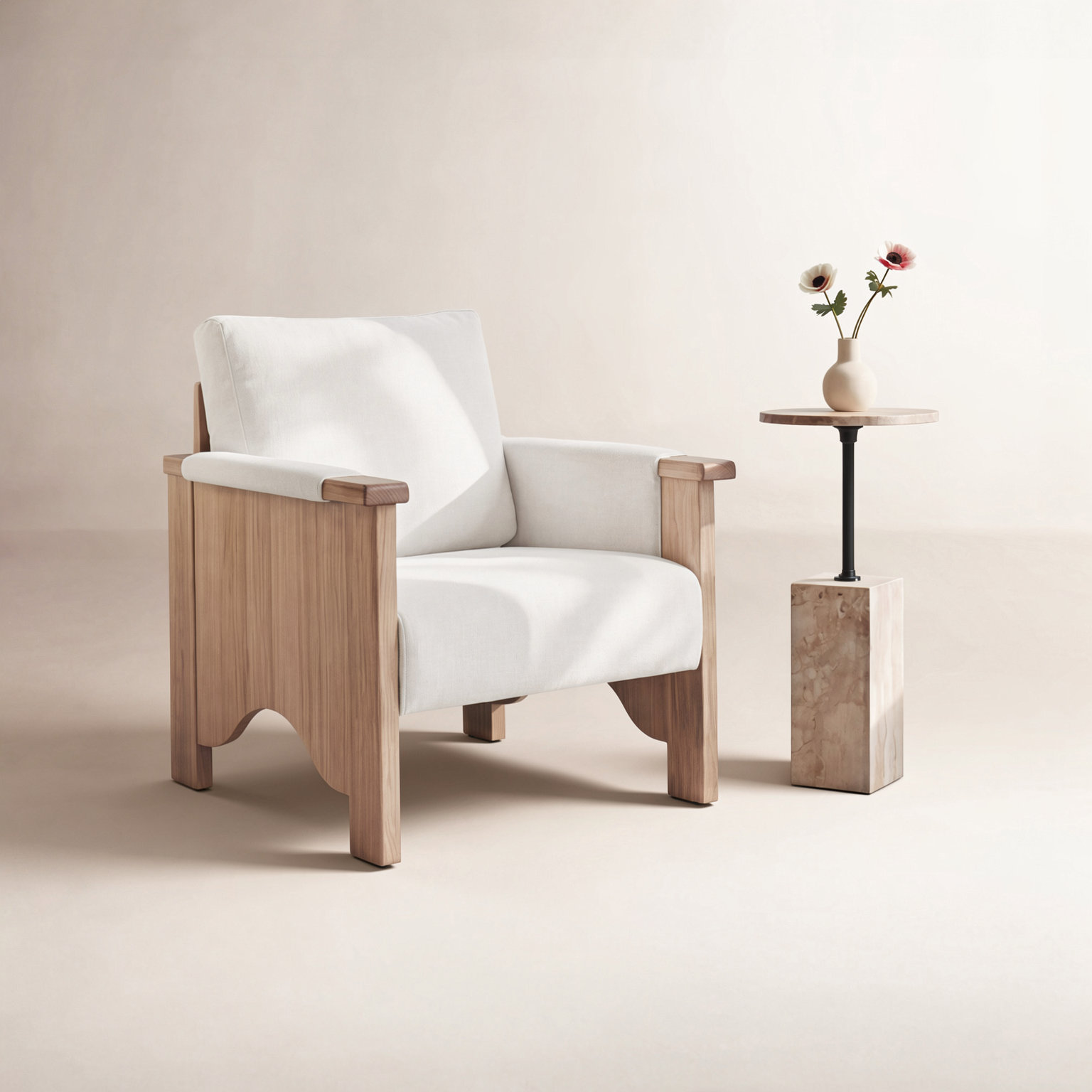 Bauer Oak Armchair, White