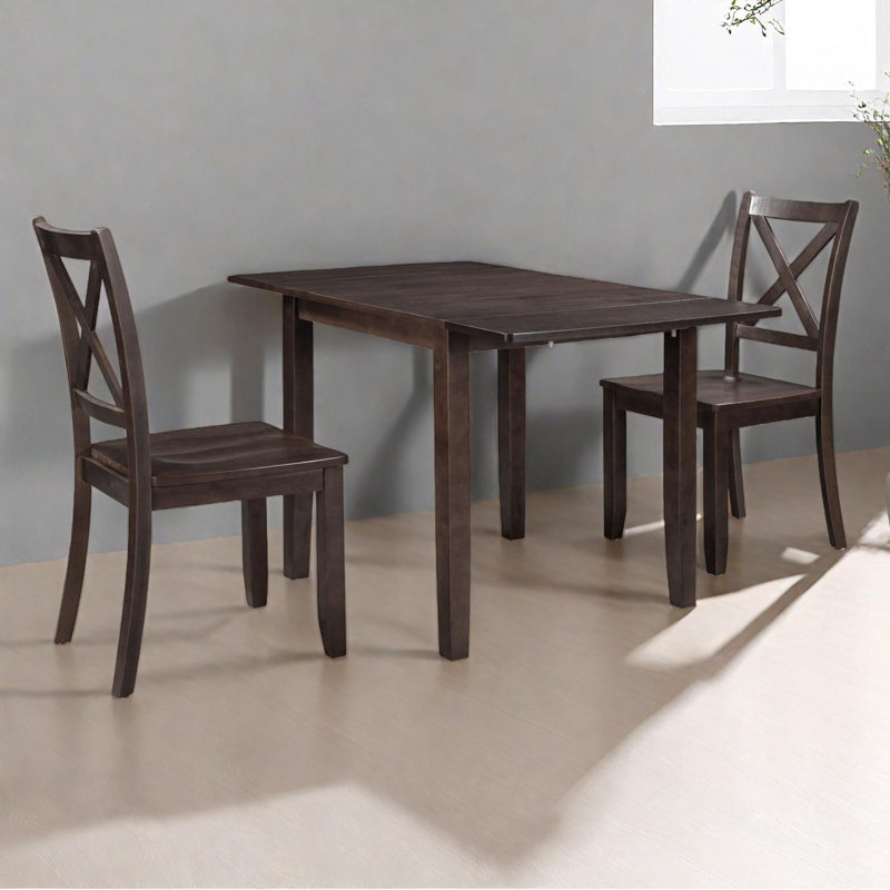 Ensemble de table de salle à manger à abattants en bois 3 pièces avec 2 chaises à dossier en X pour les petits espaces