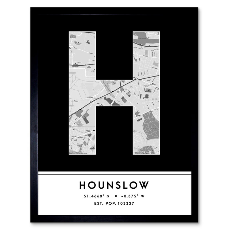 Hounslow City Map Hounslow Black & White - Single Picture Frame Typography