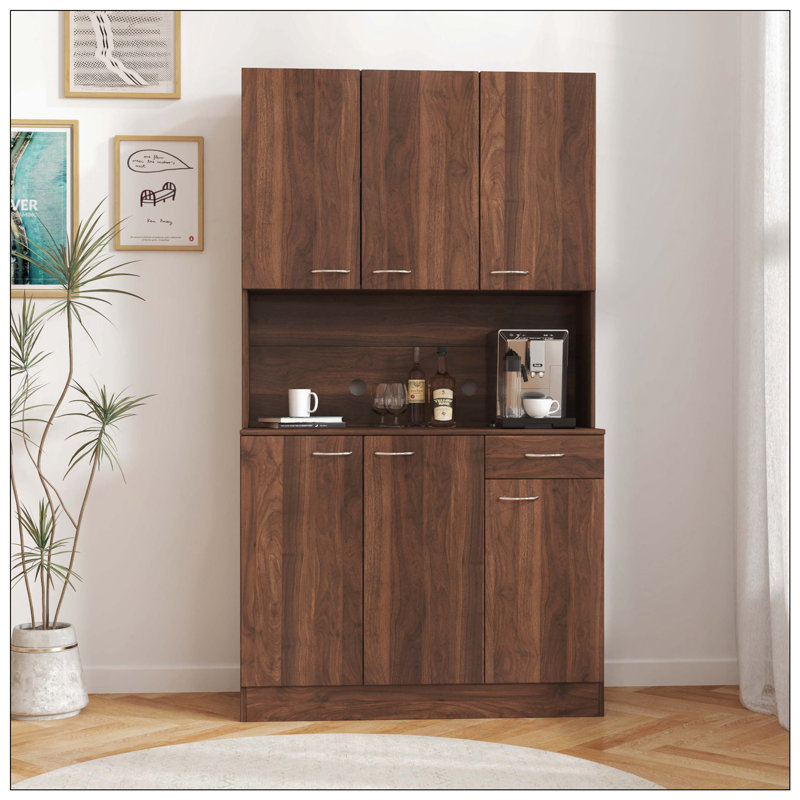 70,87 "de hauteur avec garde-robe et armoire de cuisine, avec 6 portes, 1 tablette ouverte et 1 tiroir pour la chambre à coucher, noyer