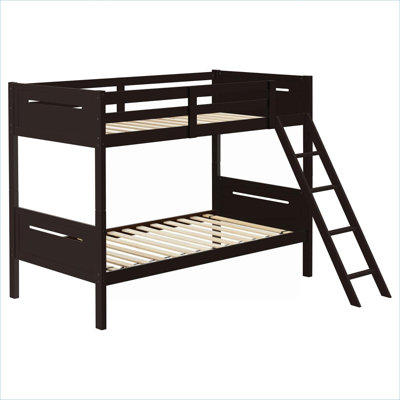 Modern Silhouette Twin Over Twin Bunk Bed Frame Solid Wood-Tone Brown With Built-in Ladder