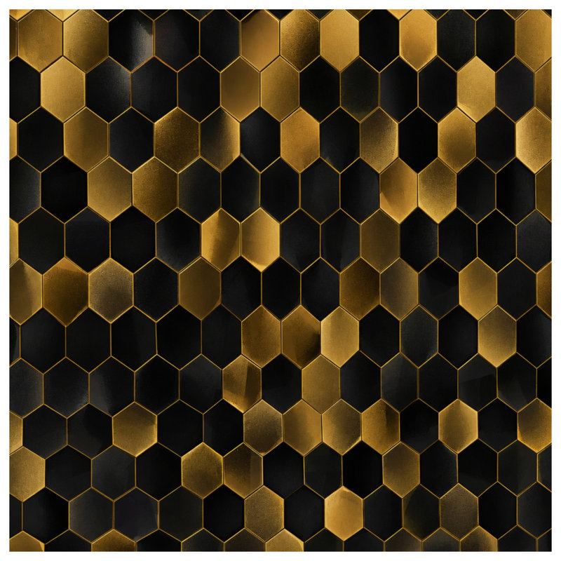 Couvertures dorées noires Hexagons, L 50 po x H 60 po