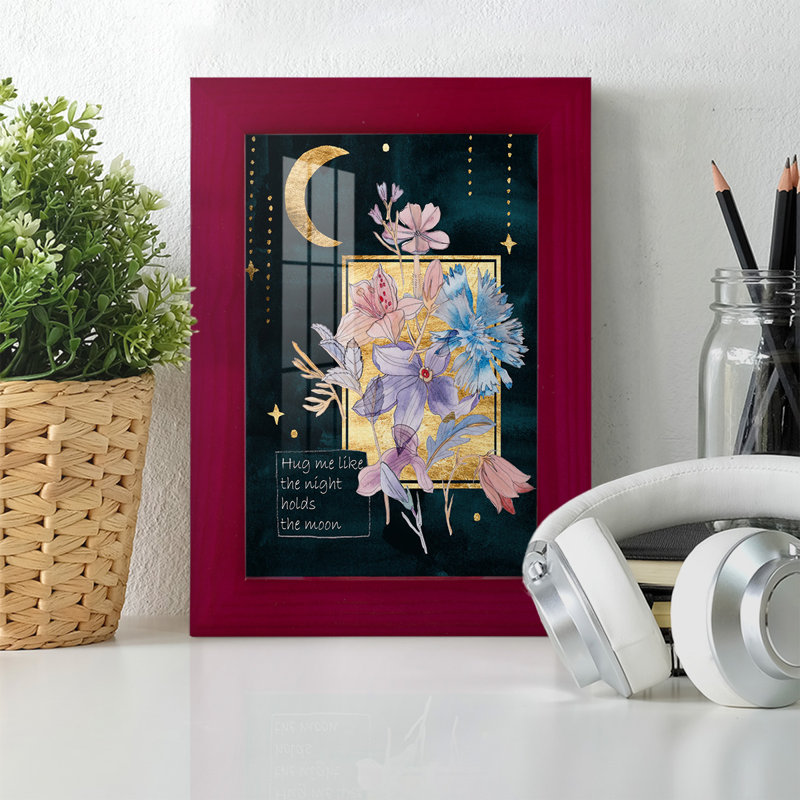 Toile encadrée de qualité supérieure Moonlight Flowers III - prête à être accrochée, Papier encadré rouge