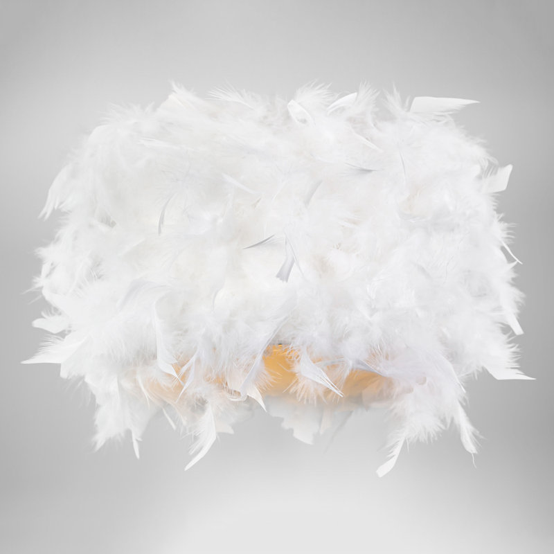 Modern Designer Real Feather Drum Lamp Shade with Inner Cotton Lining, White