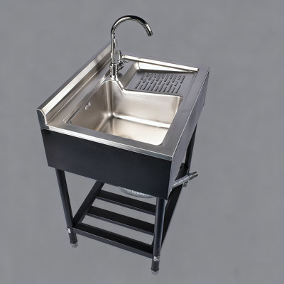 Stainless Steel Commercial Sink Freestanding, Large Single Bowl With Drain Board, 28.3×20.8×36in Size, Durable For Kitchen & Restaurant Use