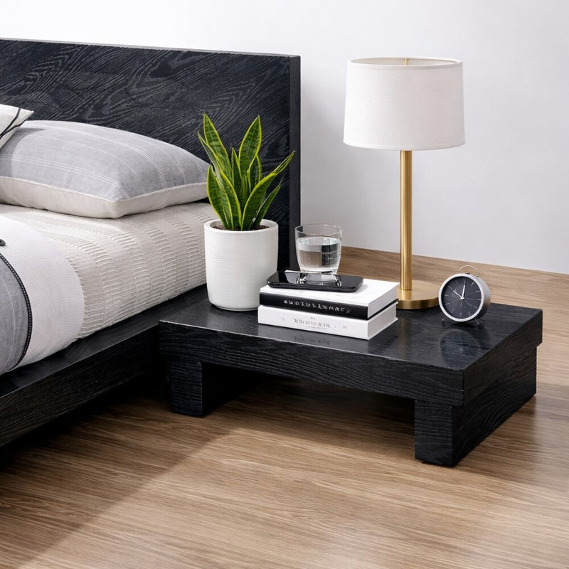 Prophyrios Black Wood Grain No Drawer 17.75 In. W Nightstand, Black