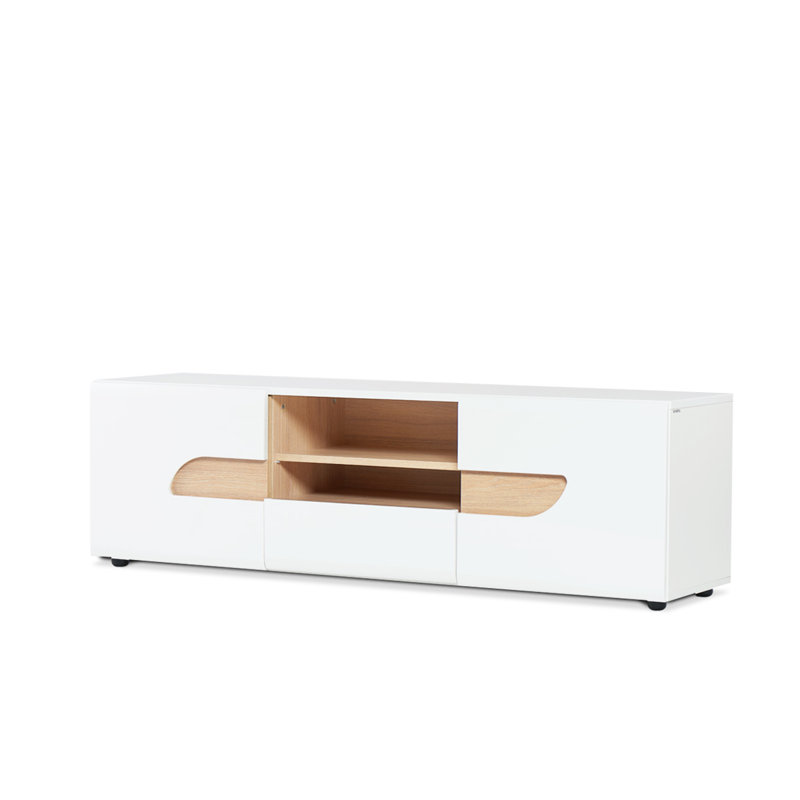 Goddard Unfinished TV Stand for TVs up to 70, Matt white/High-gloss white/Oak