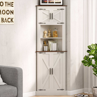 67.7'' Tall Farmhouse Corner Cabinet with Open Shelf