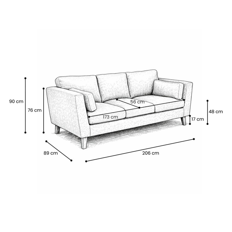 3 Seater Sofa & Chaise, Black