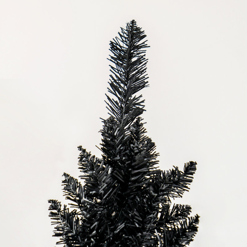 Arbre de Noël artificiel noir 8 pi, 618 branches, arbre mince avec support en plastique noir