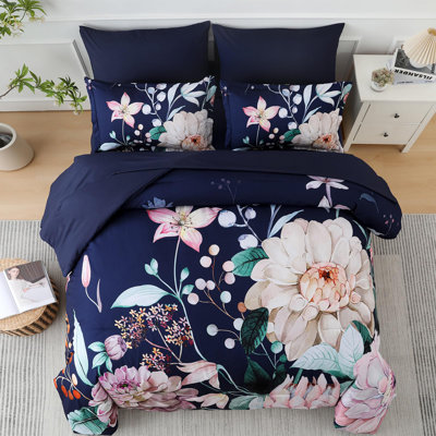 7-Piece Botanical Floral Comforter Set with Sheets Pillowcases and Shams
