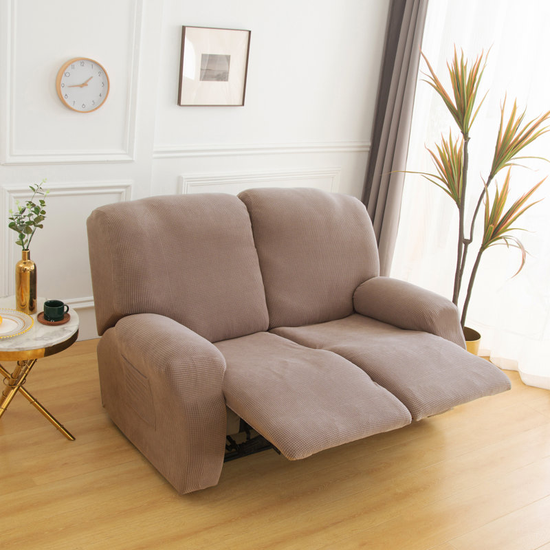 Housse pour fauteuil inclinable à coussins carrés/rectangulaires, Mélange de polyester brun clair