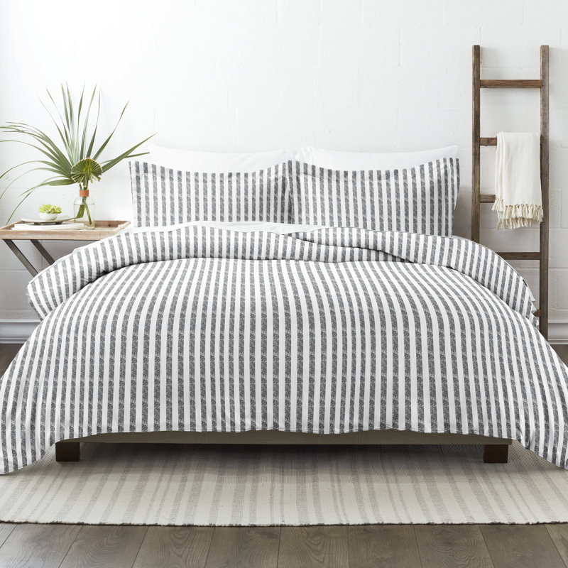 3 Piece Rugged Stripe Pattern Duvet Cover Set, Gray, Queen