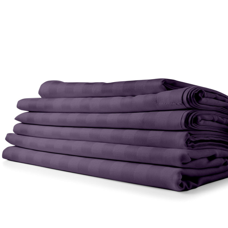 Microfiber Striped Sheet Set, Eggplant, Queen Sheet Set