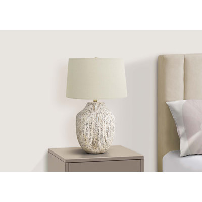 Lighting, h 26 po, lampe de table, céramique crème, abat-jour ivoire / crème, transitionnel