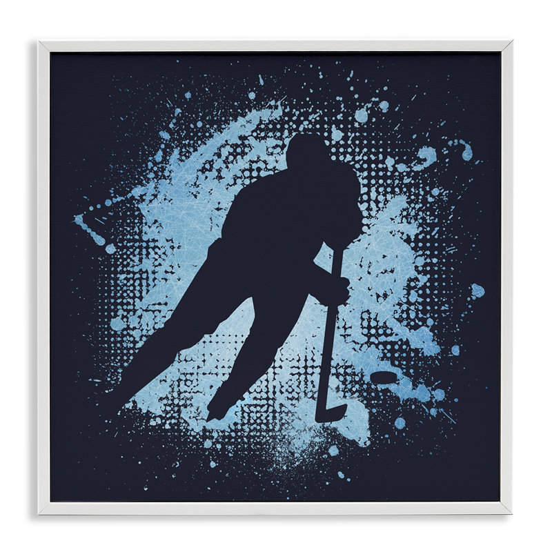 «Hockey Stance Blue Splash», estampe numérique par Jim Baldwin, Estampe numérique encadrée blanc bord de mer