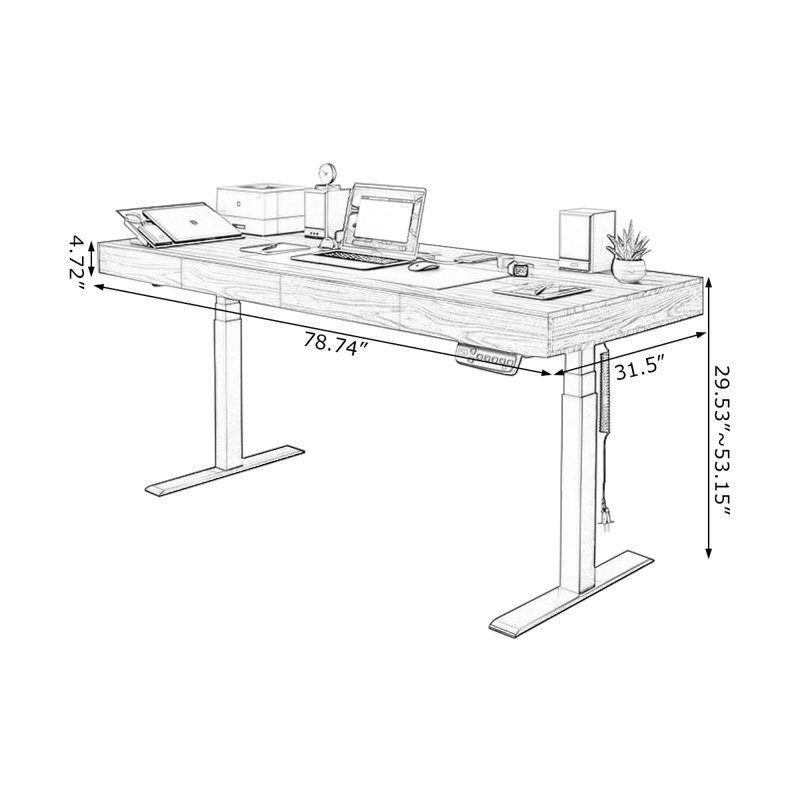 Bureau debout en bois manufacturé avec tiroirs, H 53,15 po x l 78,74 po x P 31,5 po