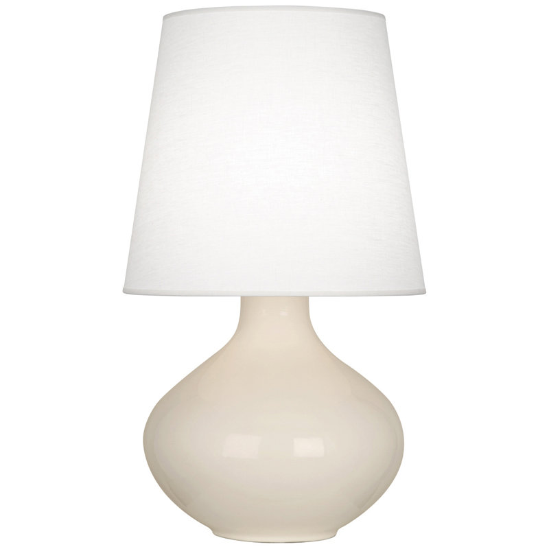 June Ceramic Table Lamp, Oyster Linen, Bone
