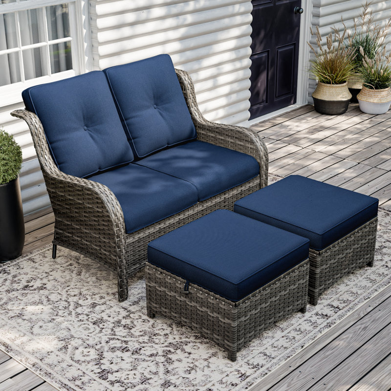 Causeuse réversible d'extérieur 49 po avec coussins Parinka, Bleu