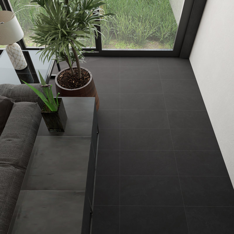 Carreau de porcelaine mat aspect pierre calcaire 12 po x 24 po Nextar, Noir Nero