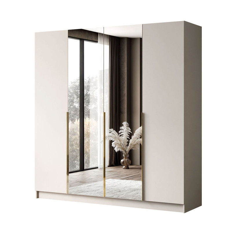 4 Door Manufactured Wood Wardrobe, Gold